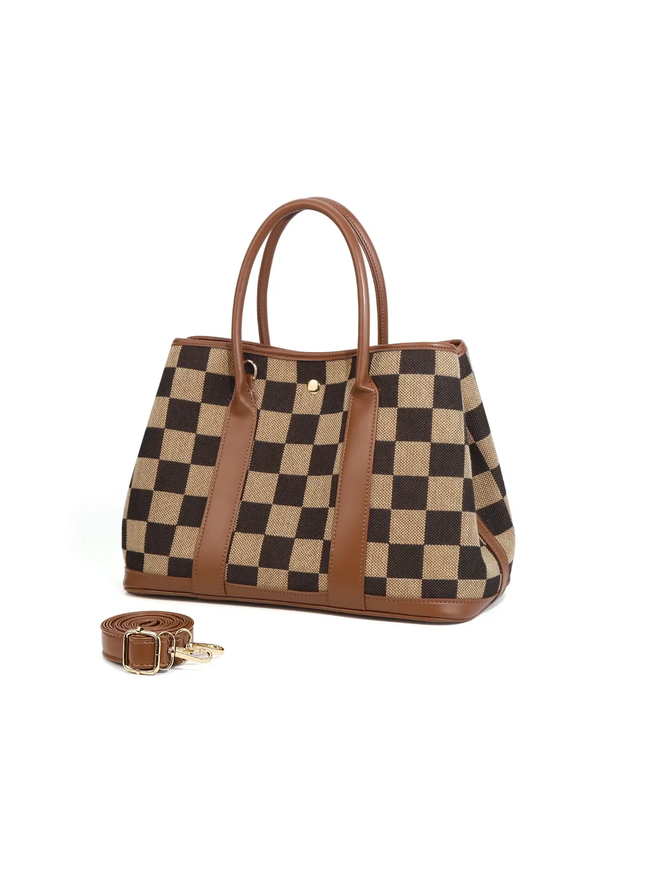 Checkerboard Handbag Canvas Vegetable Basket, Large Capacity Tote Bag, Simple Garden Bag, Crossbody Bag, Fashionable and Practical