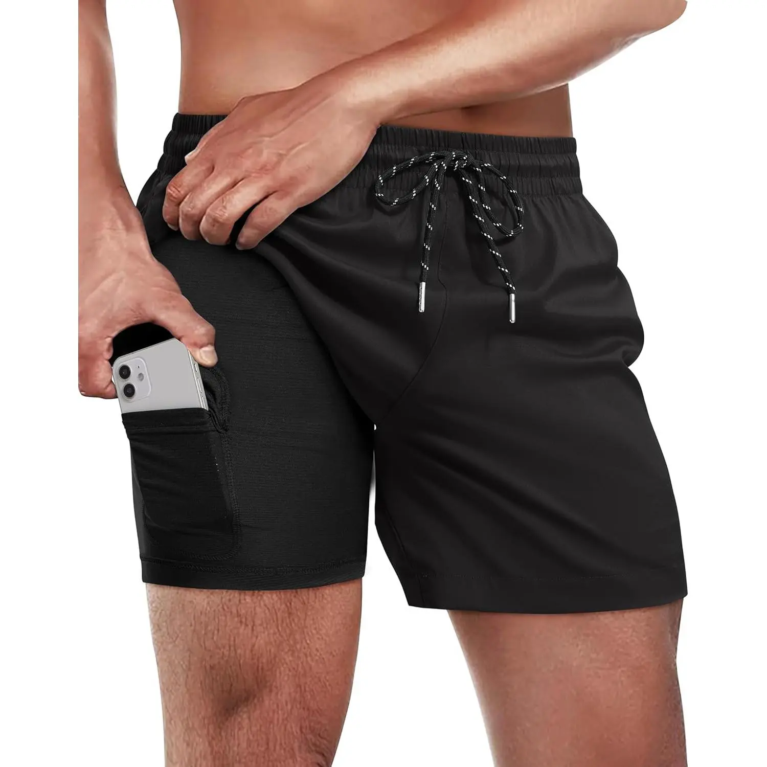 5inch Mens Swim Trunks: 2 in 1 with Compression Liner Lined Soft Stretch Quick Dry Solid Pockets Drawstring Beach