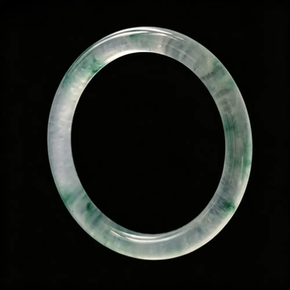 Myanmar Jadeite Bangle with Floating Blue Flowers, Quartzite Bangle for Women, Qixi Valentine's Day Gift