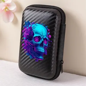 1 neon flower skull pattern printed storage box with mesh pocket and compact design - cable/headphone/charger/card/small accessory storage box, suitable for office, travel, enthusiasts - durable and portable accessory organizer