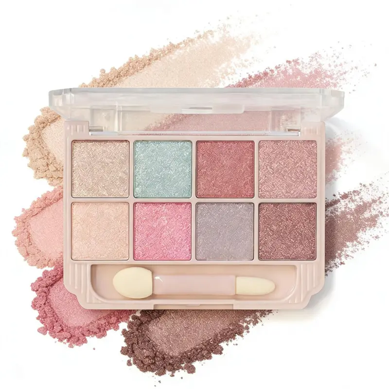8 Colors Shimmer Eyeshadow Palette, Glitter Mini Eyeshadow With 1 Dual Brush Sparkling Blendable Makeup Palette Long-Lasting Eye Shades Naturing-Looking,Waterproof Eye Shadow for Women-s01