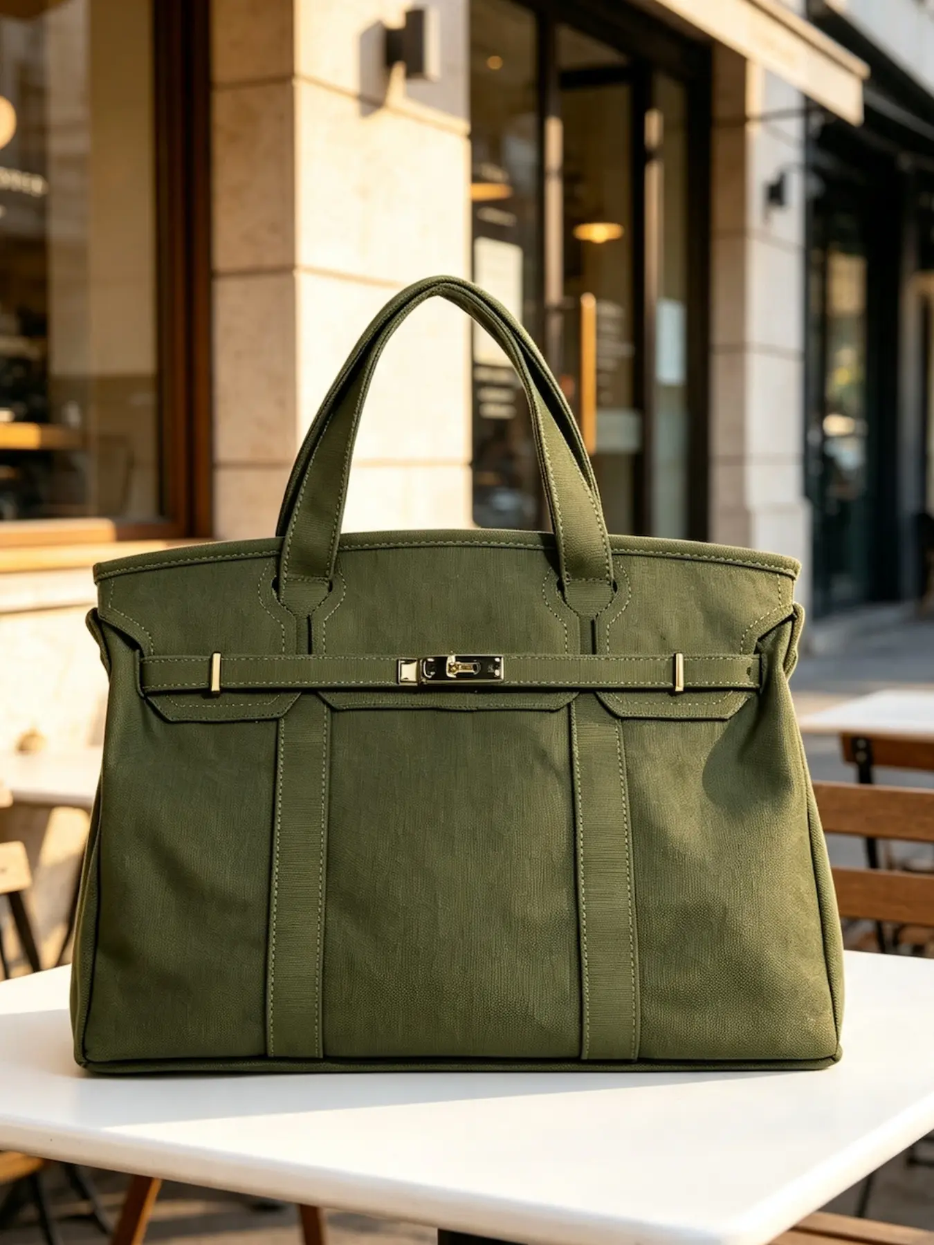 Military Canvas Handbag, Minimalist Large Capacity Crossbody Bag, Lock Decor, Portable Shoulder Bag for Women, Daily Use, Work, Shopping, Travel