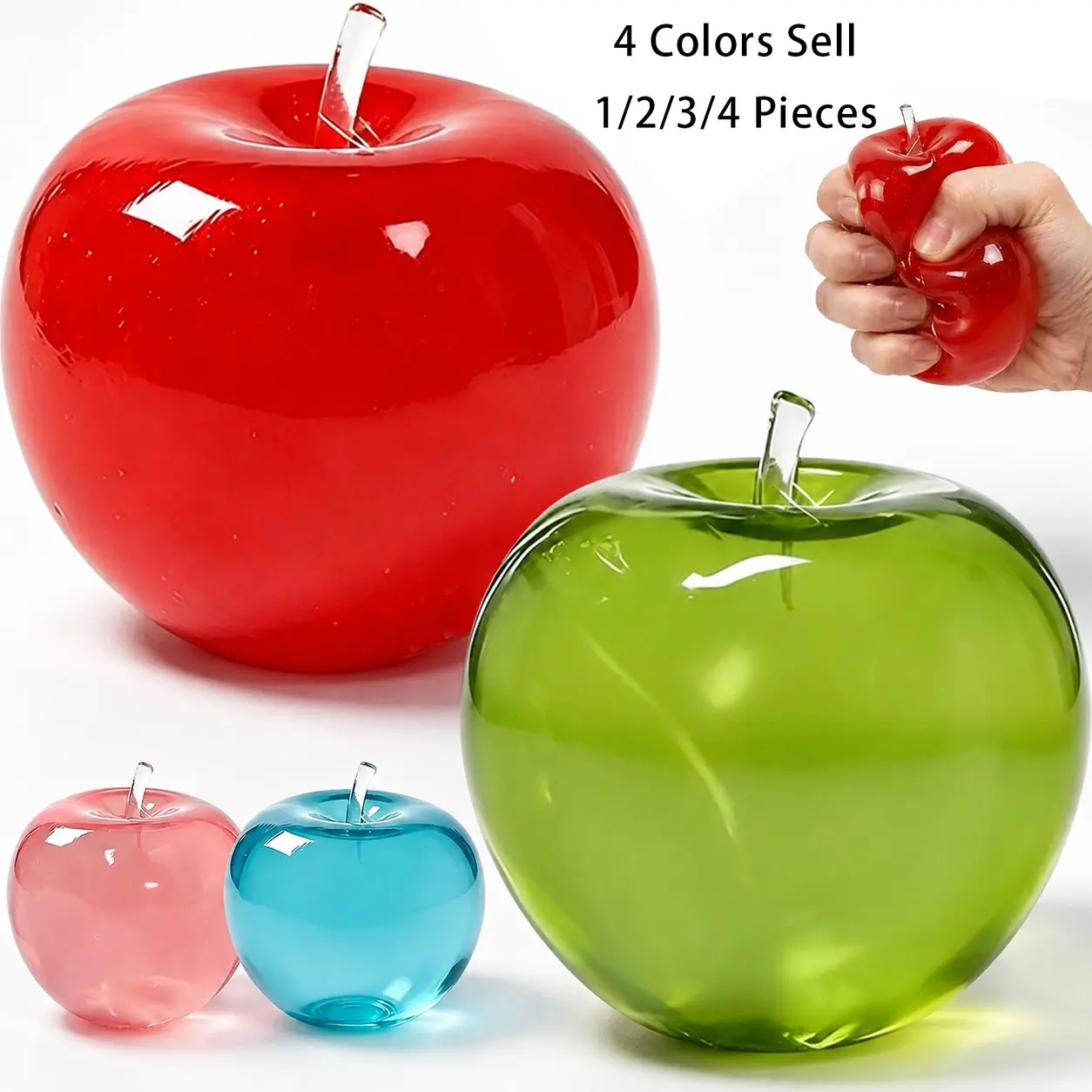 4-Color Apple Fidget Toy, Petroleum Jelly-Filled Squeeze Ball, Squishy Stress Ball, Soft Jelly Sensory Toy for Kids and Adults, No-Rebound Stress Relief Desk Toy, Portable Calming Fidget, Party Favor, Birthday Gift, Desk Decor