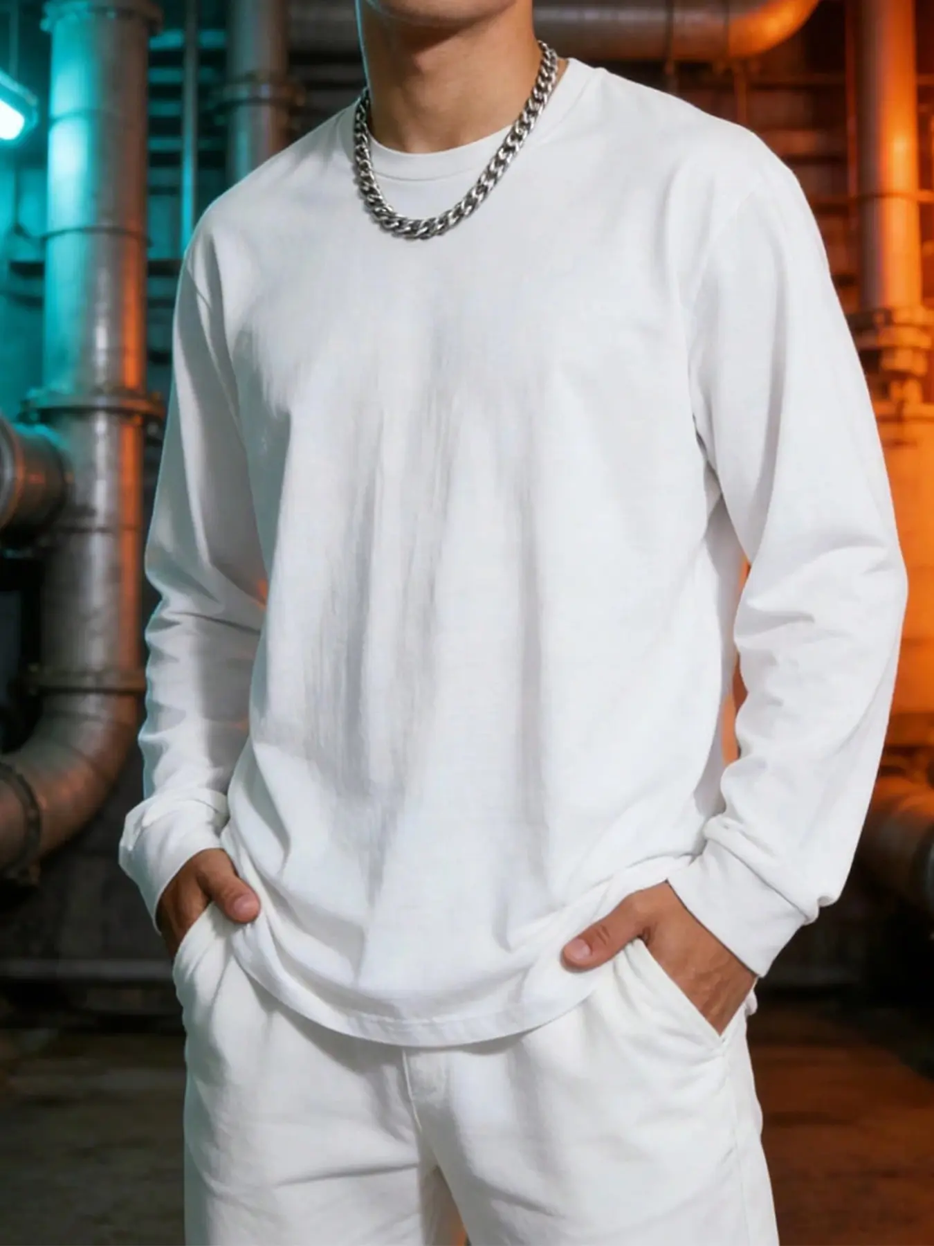 Men's Casual Long Sleeve Top, Loose Fit Round Neck Pullover, Plain Surface Unlined Design, Fall Season Daily Wear