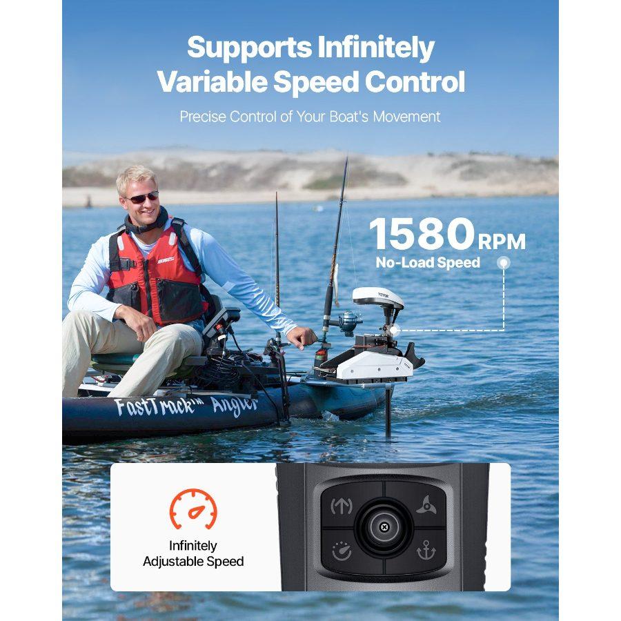 VEVOR Electric Trolling Motor, 55lbs Thrust with GPS, 10-Speed Bow Mounted Saltwater Outboard Boat Motor with Remote Control LCD Battery Indicator, for Kayaks, Fishing Boats, 36-Inch Shaft