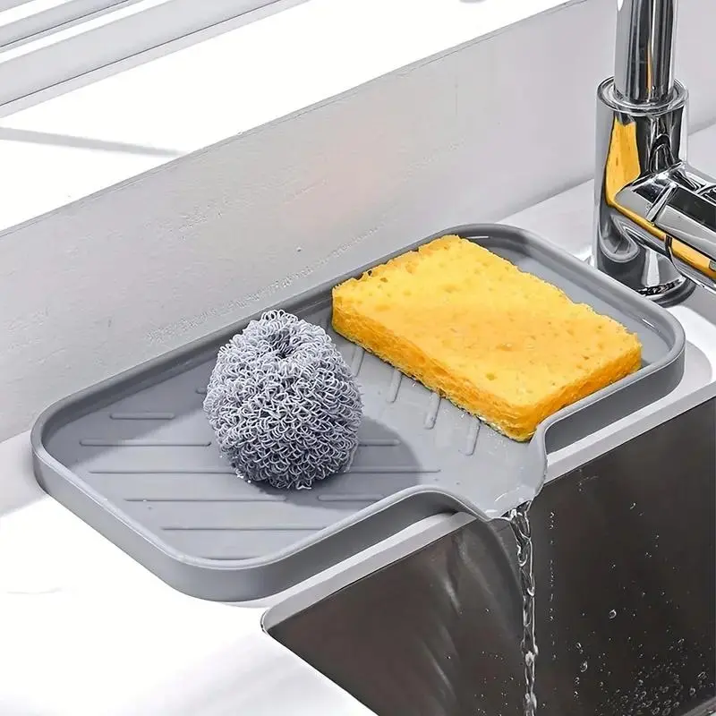 Silicone Kitchen Sponge Holder, 1 Count Sink Pad, Kitchenware Drain Storage Tray for Cleaning Dish Sponge Soap Bar Scouring Pad