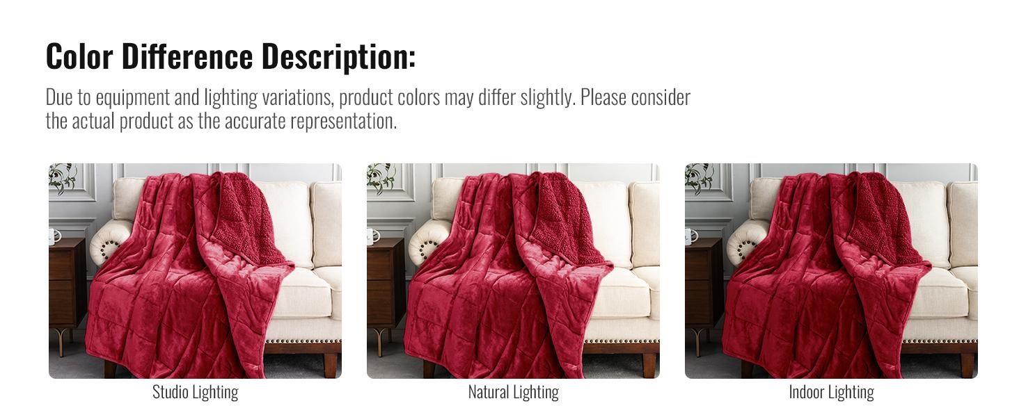 Weighted for Adults Queen Size, 15lbs 60x80 inches Blanket with Soft Warm Plush Fleece, Washable Thick Throw for Sleep, Anxiety and Calming, Red