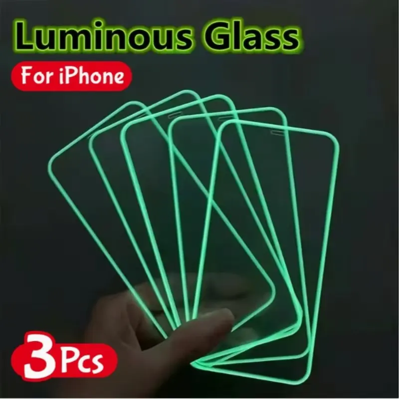 3-Pack Night Glow Protective Screen Protector, Tempered Glass Film for iPhone 17/16/15/14/13 Series, Scratch-Resistant, Night Light Feature
