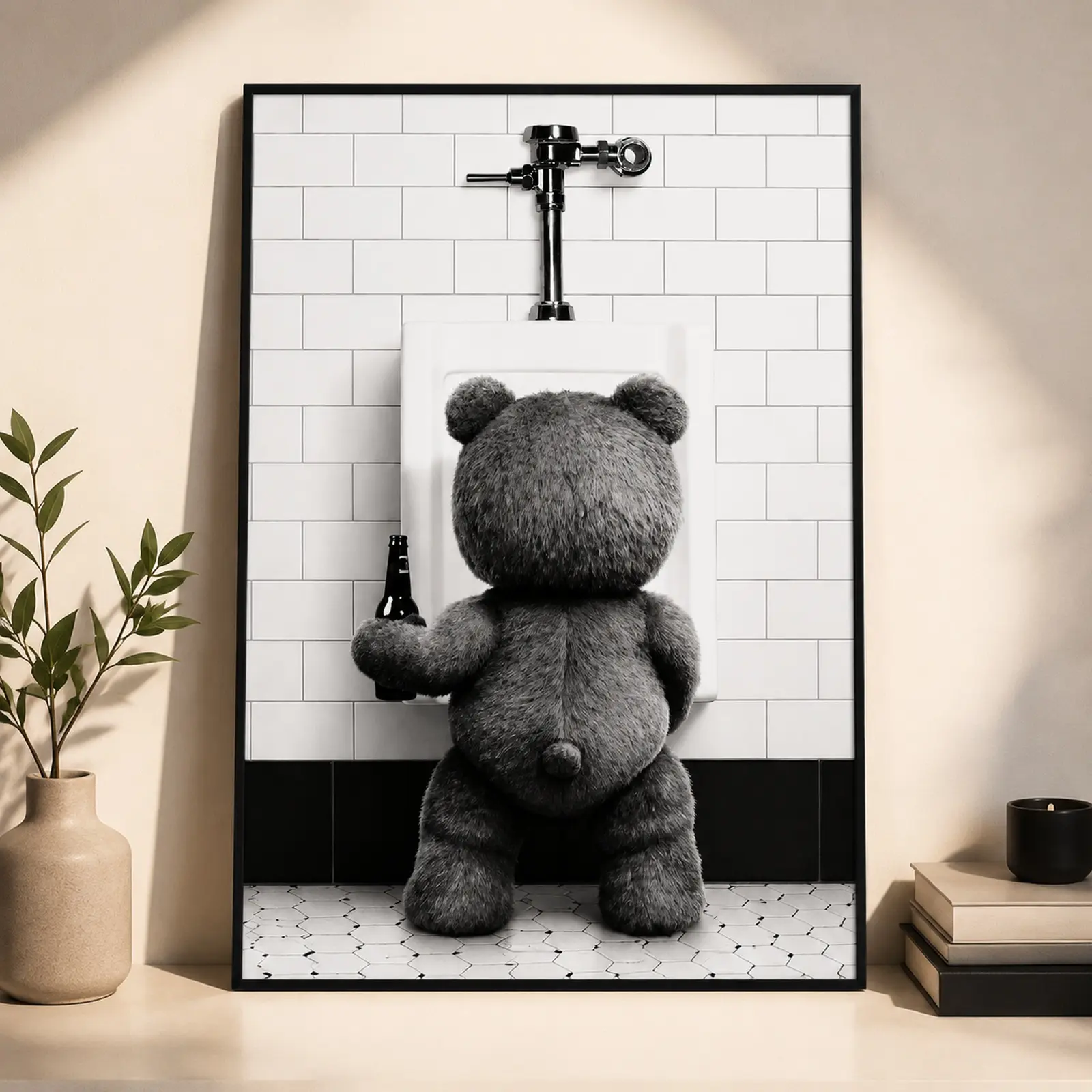 Ted Movie Poster, Teddy Bear Black & White Canvas Print, Funny Wall Art for Bathroom, Kids Room Decor, Waterproof Home Decor, Bar Wall Art, Gift Idea, Retro Decor, Pop Culture Art, Movie Poster, Cute Animal Art, Novelty Wall Decor