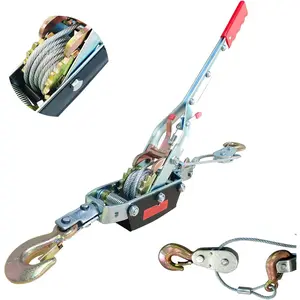 11000 lbs/5T Pulling Capacity,12ft Steel Cable,3 Hooks,Dual Gear Power Puller,Automotive Hoist Cable Puller for Vehicle Rescue,Construction,and Farm