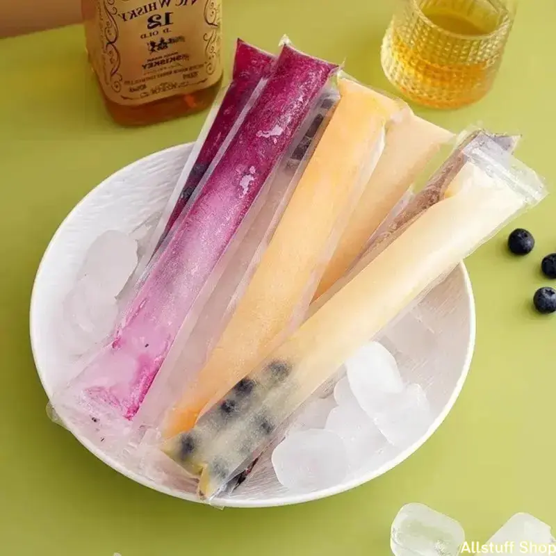 Food-Grade Disposable Popsicle Bags (Multiple Packs: 200/150/100 PCS) with Long Strip Sticks for Homemade Ice Treats, Fruit Jelly