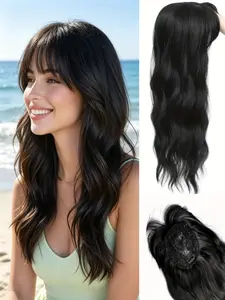 ✨No More Flat Black Hair! Wavy Clip-In Hair Topper with Bangs, Kanekalon Synthetic Hair for Instant Volume & Confidence