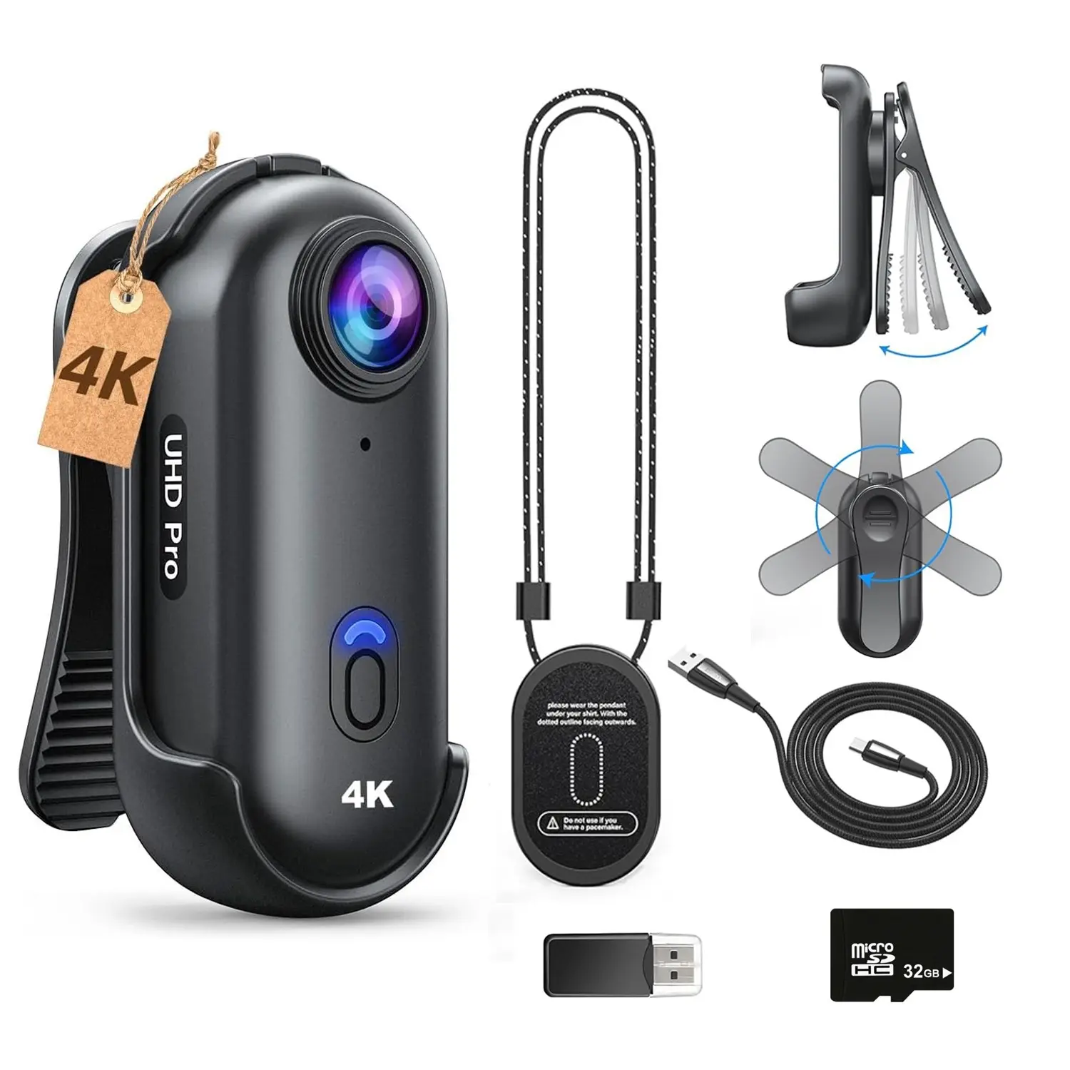 Action Camera Tiny Magnetic 4K Hands-Free Wearable Helmet Cam POV Body Cam 360° Clip 120° Wide-Angle 90Min Waterproof Sport Cam for Cycling Motorcycle Vlogging Pets Compact, Mini Portable Mount Anywhere Spring Clip Gift for TikTok Creator