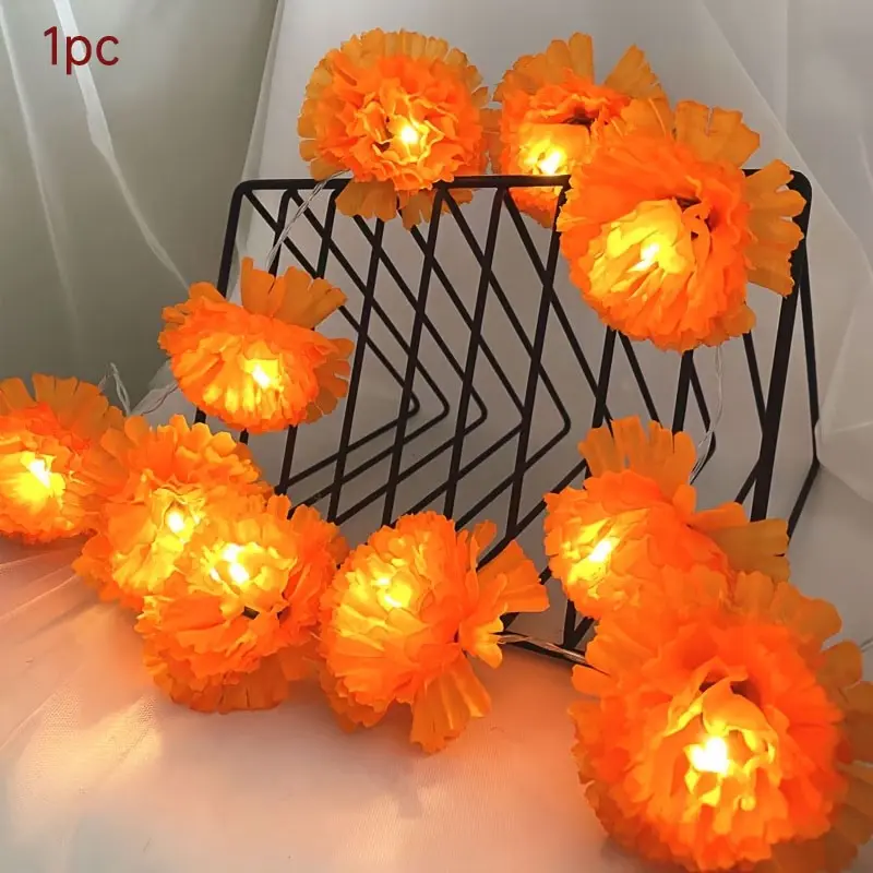 Chrysanthemum Flower Ring Light String, Ideal for Halloween, Memorial Events, Weddings, Home Decor, Battery Operated, No Batteries Included