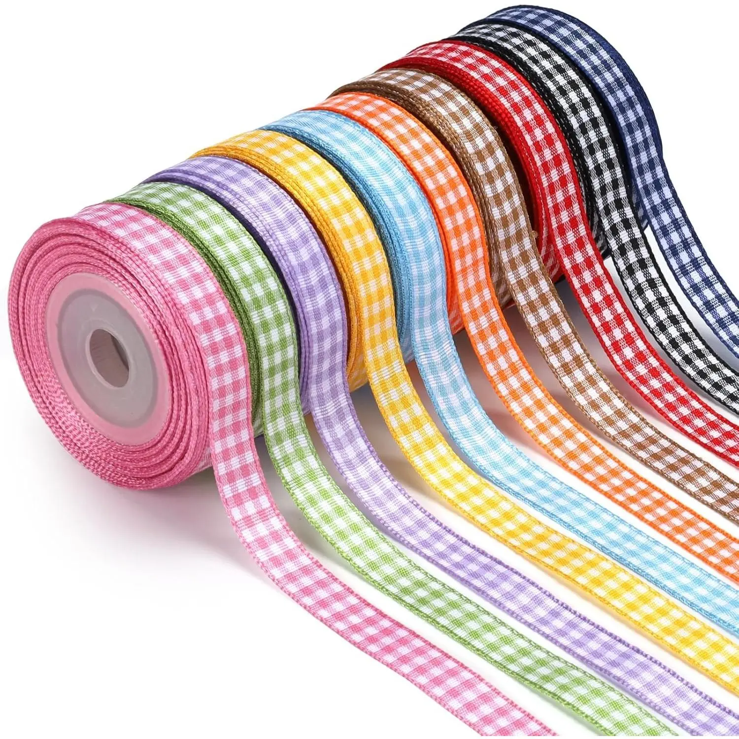 Gingham Ribbon Set, 100 Yards, Plaid Craft Ribbon | 10 Assorted Rolls (3/8" X 10 Yd Each), Perfect for Gift Wrapping, Crafts, Spring Easter and Party Decor