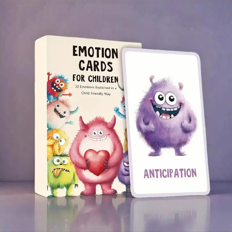 ✨Emotion Monster Cards 💛 | 32 Pcs Kids Social‑Emotional Learning Flashcards, Self‑Regulation Mood Management Tool with Explanatory Texts for Children
