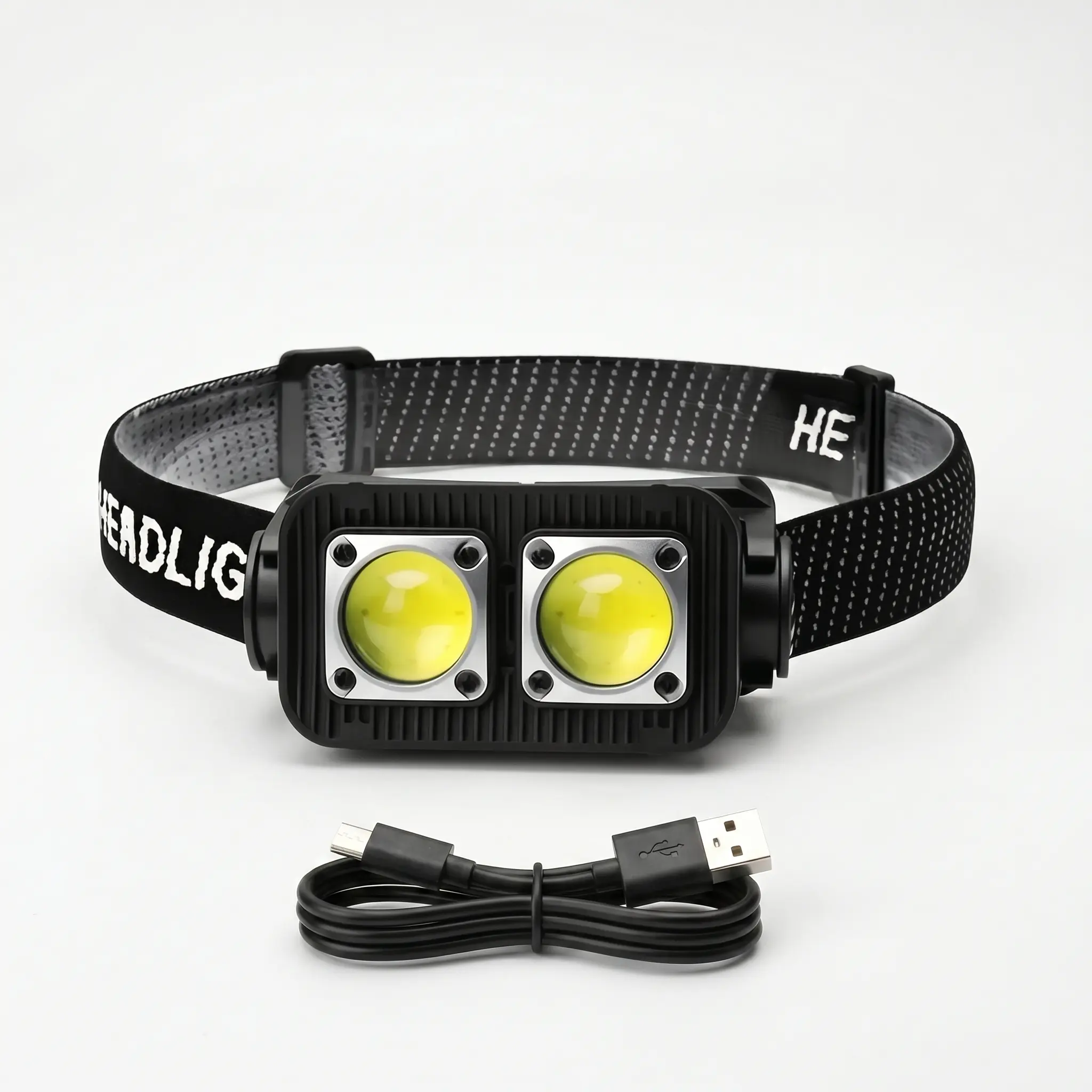 LED Headlamp Rechargeable, USB-Powered High-Lumen Flashlight Headlamp with 90° Adjustable Head & Adjustable Band, Camping Essential Car Emergency Tool, Car Lighting