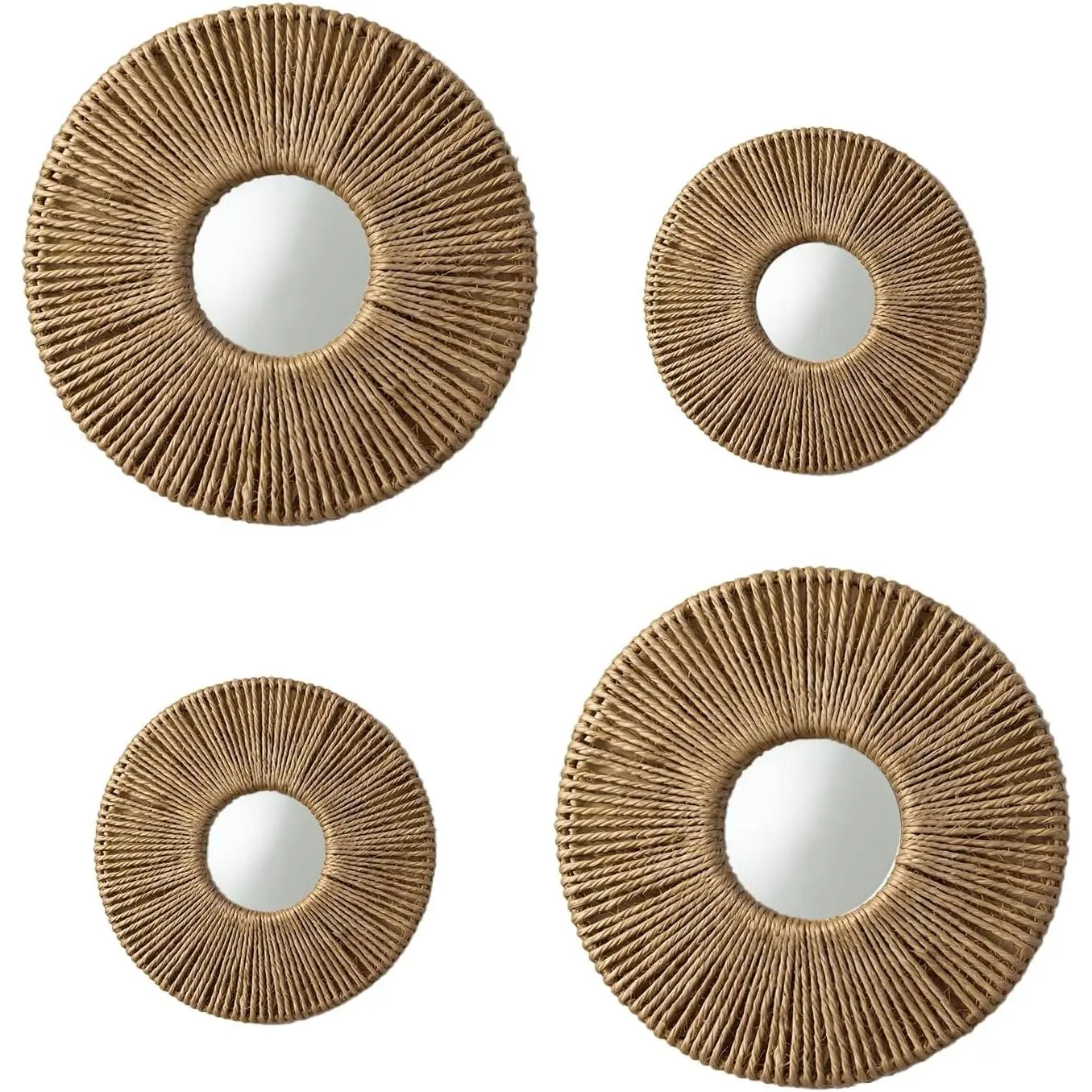 4-Piece Round Wall Decor, Woven Wall Baskets Set, Boho Hanging Baskets Wall Art, Hand Woven Wall Baskets for Living Room Bedroom, Home Decoration