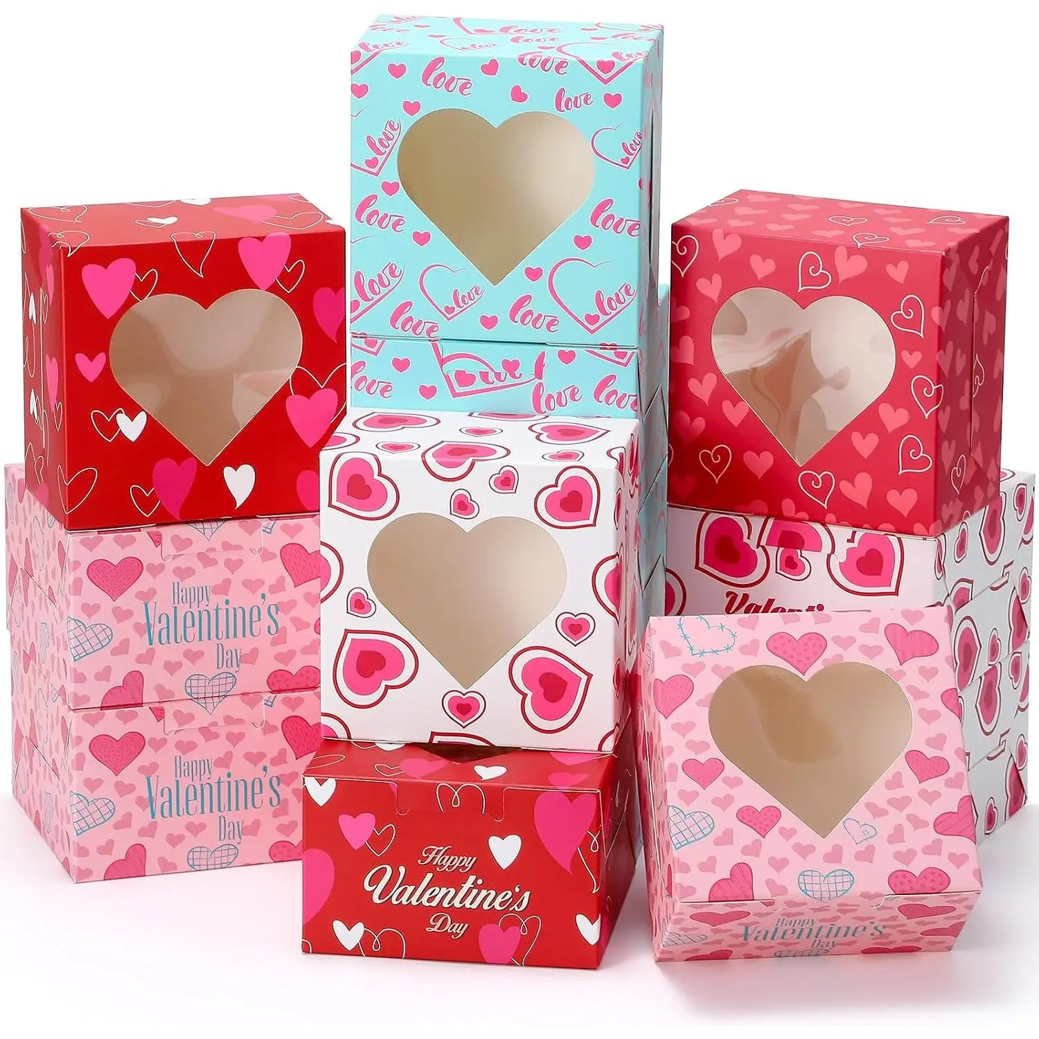 30 Pack Small Valentine's Day Cookie Boxes, 4x4x2.5 inches Cupcake Containers Valentines Bakery  Boxes with Heart Window for Cupcakes Donuts Cookie Chocolates Strawberries