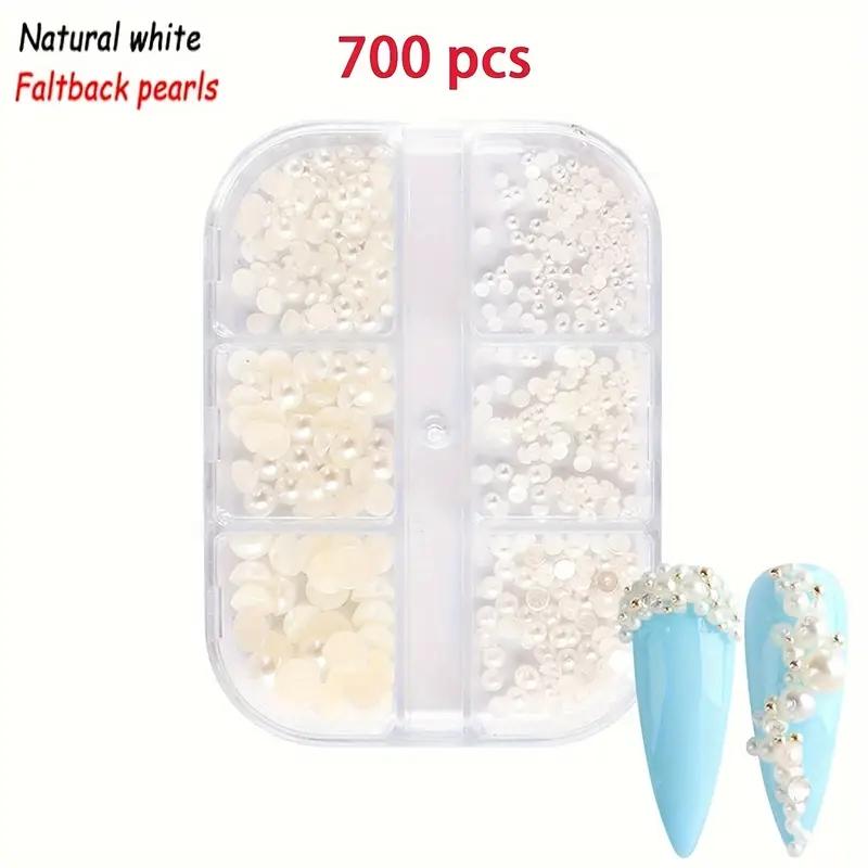 Flat Pearl Nail Art Accessories, 2 Boxes Mixed Size Small Steel Ball & Pearl, Beautiful Semi-circular Nail DIY Art Supplies, Nail Accessories for Women