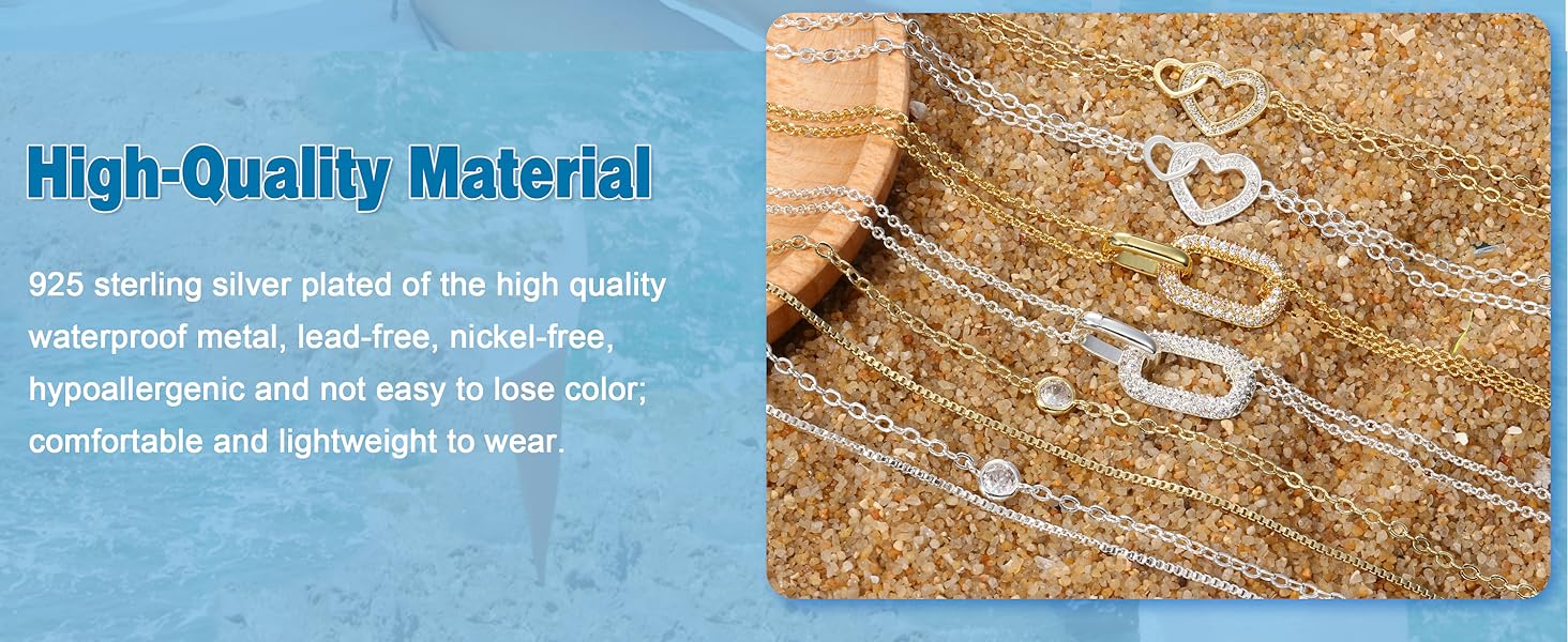 CASSIECA 925 Sterling Silver Anklets for Women Dainty CZ Parperclip Heart Layered Waterproof Silver Ankle Bracelets Adjustable Extra Large Anklet Beach Foot Jewellery