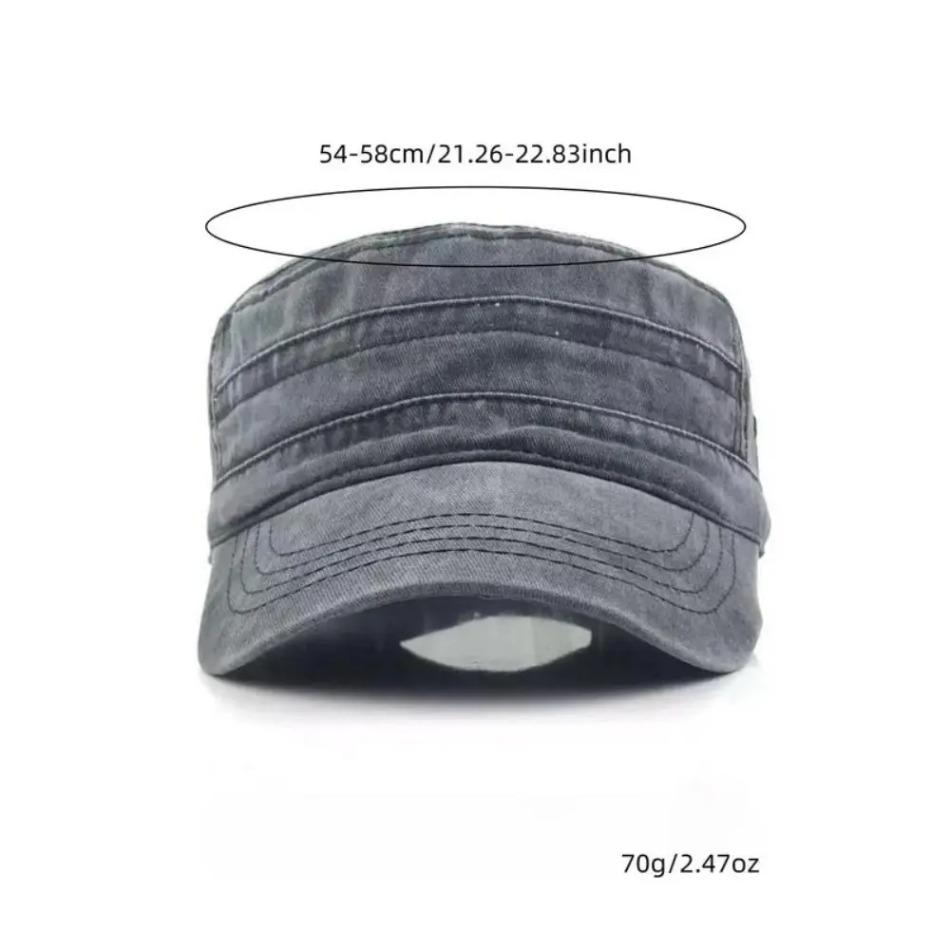 Men's Cotton Solid Retro Flat Top Army Snapback Cap - 1-Size Adjustable Mens Hats, Outdoor Wear, Sun Protective Streetwear Outdoor Accessory
