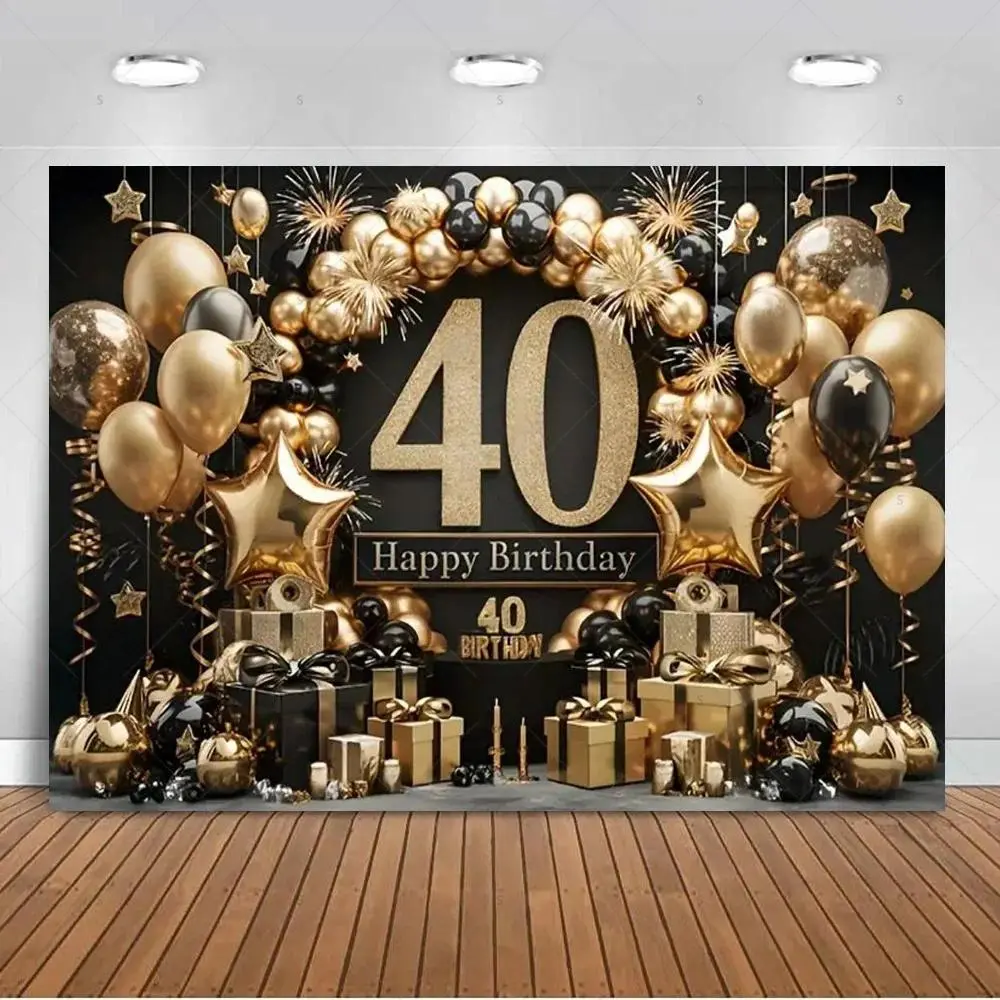 Pink Gold Balloon 40th Birthday Backdrop Background Cloth, Glitter Party Tapestry Wall Hanging Photography Background Premium Polyester Fabric, Adult Birthday Celebration Decor, Photo Booth Prop, Studio Background, Event Setup