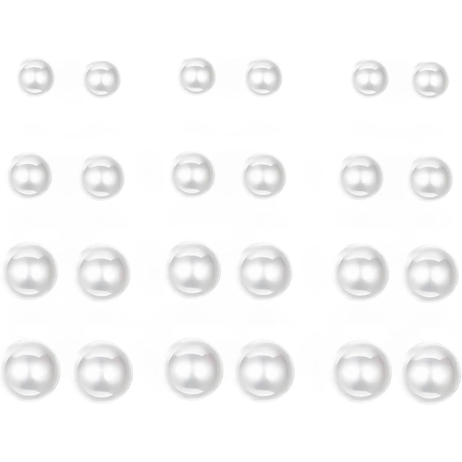 12 Pairs  Studs Earrings for Women, Stainless Steel  White Faux Simulated  Earrings, 4  Sizes Round Ball  for Wedding Birthday Christmas