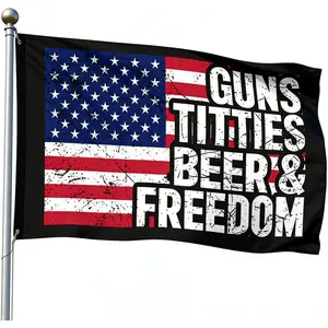 Guns Beer & Freedom Beer Flags - 5x3ft Funny American Flag with Brass Grommets,Ideal for Courtyard, Party Garden Flag Decoration, Funny Drinking USA Party Flag - Banner-1