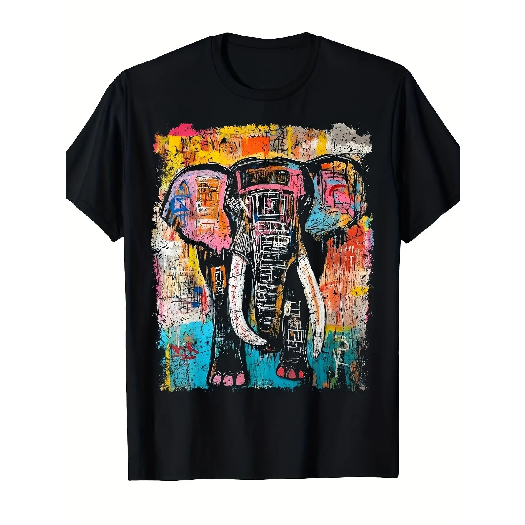Men's Retro 90s Pop Art Elephant Graffiti T-Shirt - Vintage Streetwear Tee with Iconic 90s Round Neck Short Sleeve Shirt Suitable for Casual Wear & Sportswear Machine Washable Comfortable Fit F Same Style for Men and Women 2026 Summer Short-sleeved