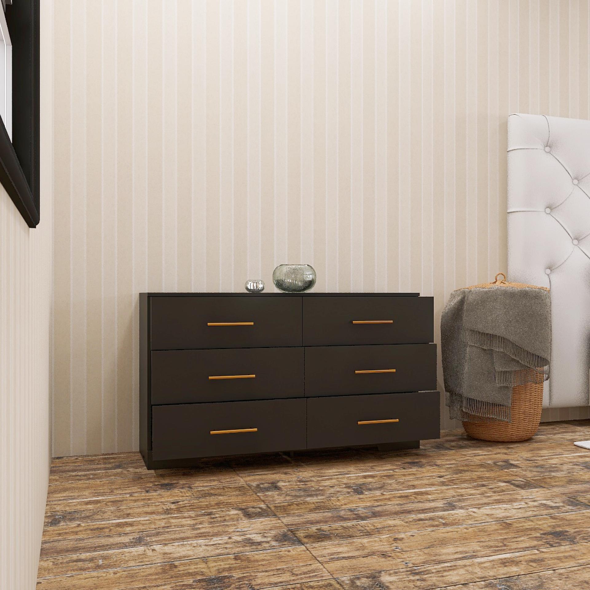 Black color Large 6 drawers chest of drawer dressers table with golden handle