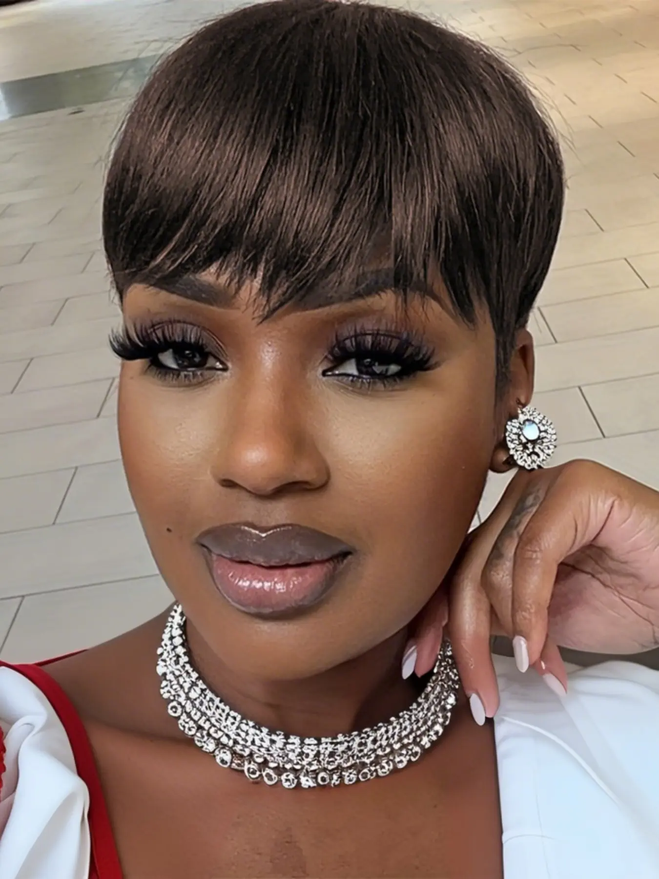Human Hair Straight Short Pixie Cut Wig with Bangs, Tangle-Free Natural Hairline, Short Layered Full Machine Made for Women
