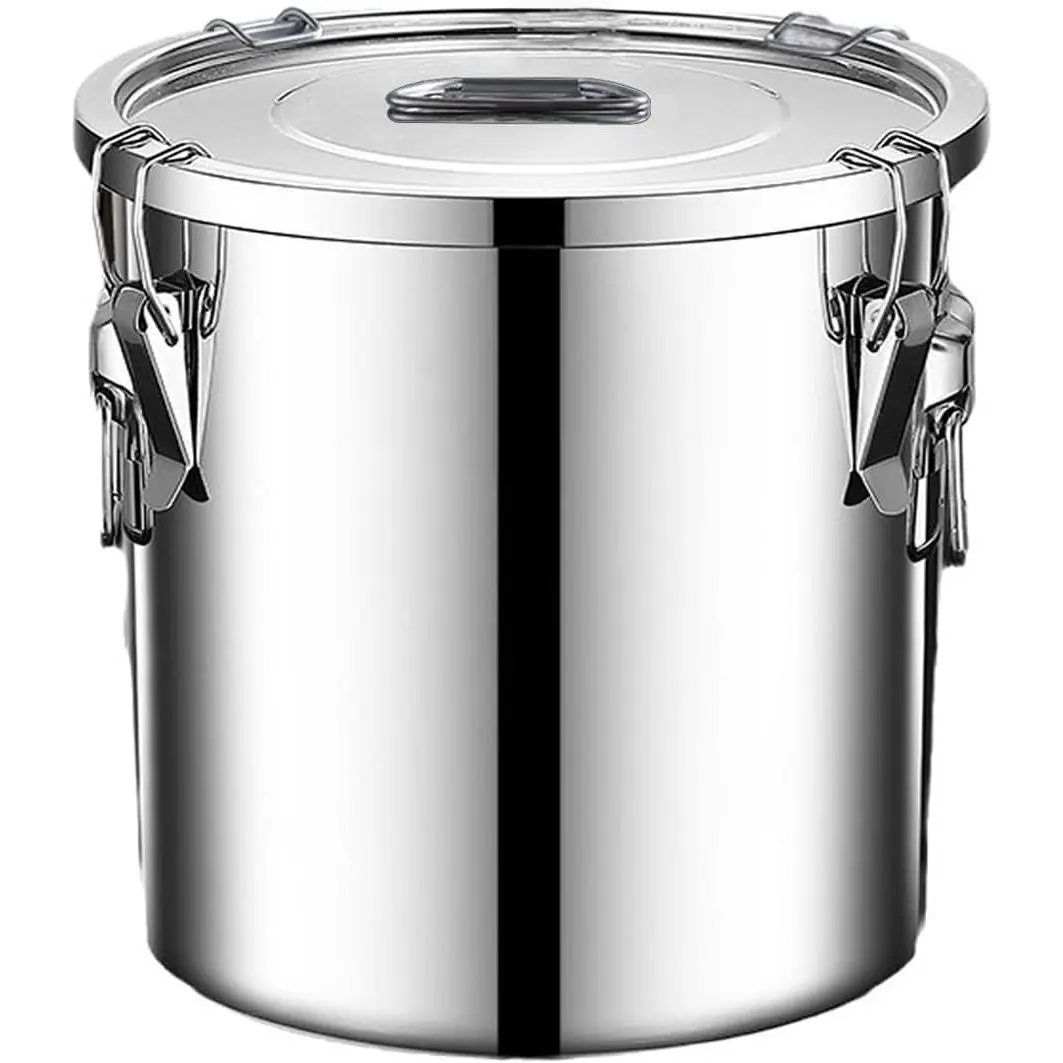 304 stainless steel food storage containers with lids lock clips airtight container large airtight for rice flour sugar grain coffee bean storage containers Kitchen jar (3.17gal/12L)