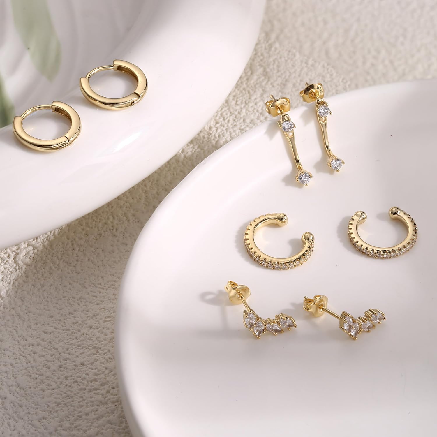 4 Pairs Gold Silver Hoop Stud Earrings Set for Women Small Hoop Earring Sets for Multiple Piercing Dainty Gold Huggie Earrings Hypoallergenic Earring Stacks