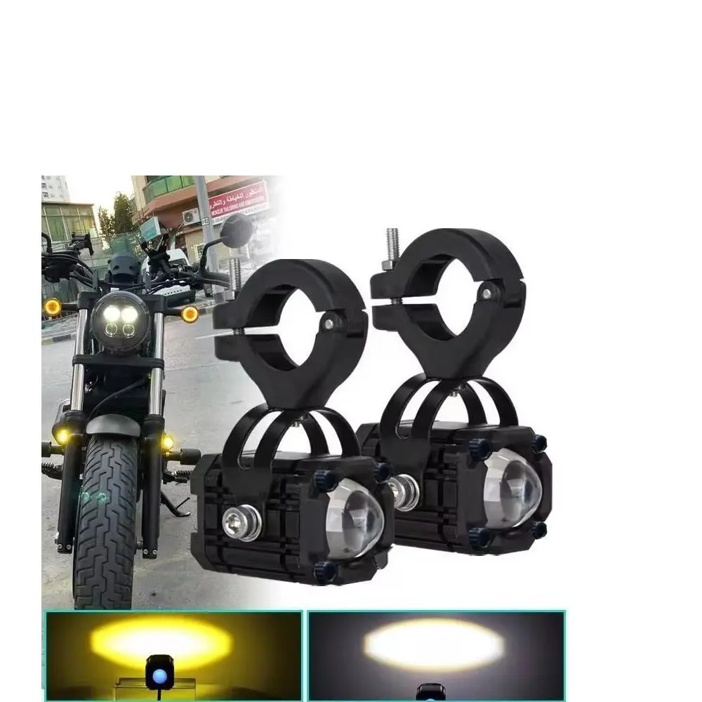 Led Spotlights for Motorcycle LED Headlight Bi-color Auxiliary Spotlight Lens Red Flashing Warning Light Motorcycle Accessories