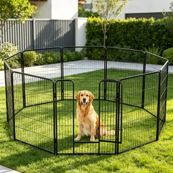 Metal Dog Playpen with Locking Door - Expandable Pet Fence (6/8/12/16 Panels, 24/32/40/47in Height) for Small-Large Dogs, Indoor-Outdoor Use in Garden, Camping