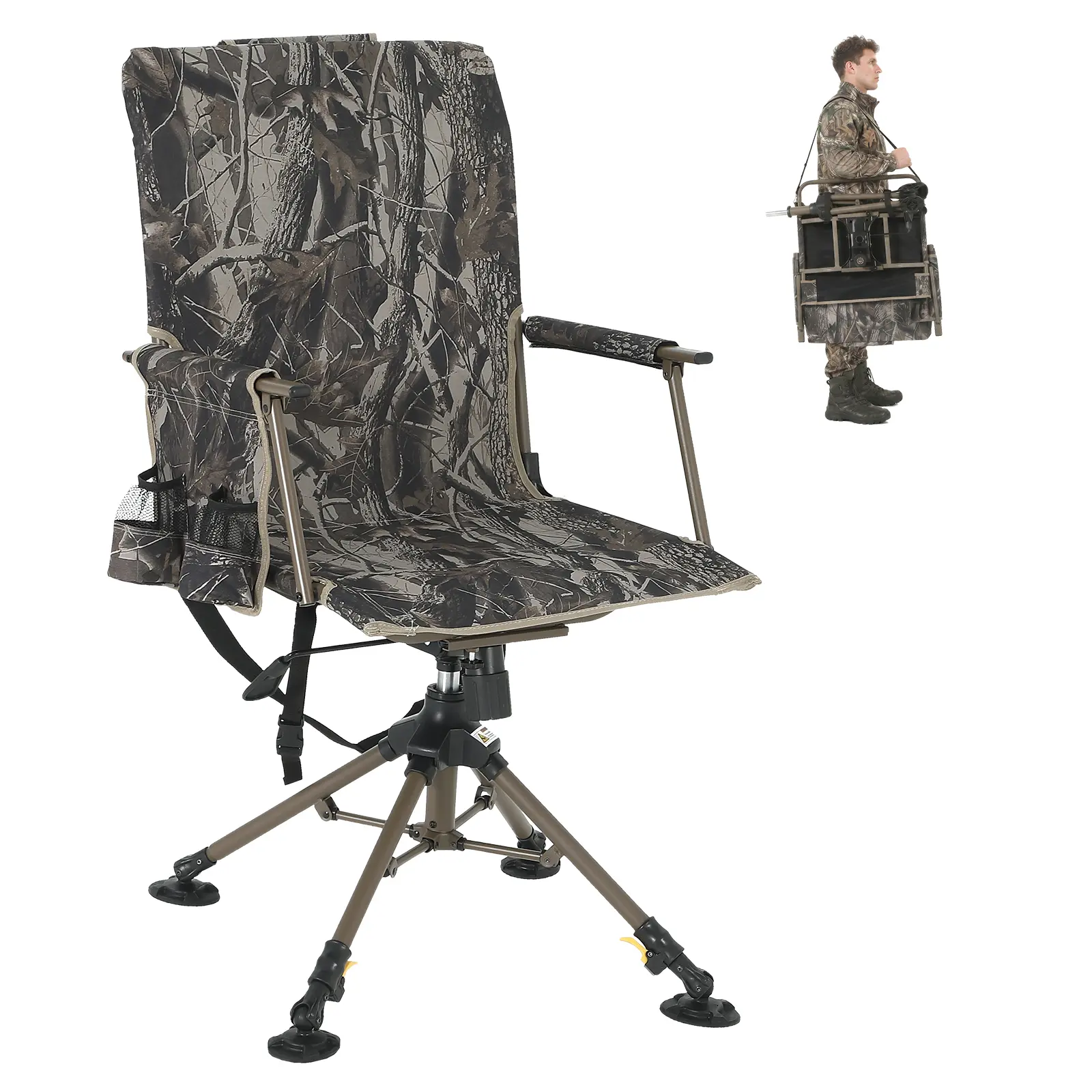 360° Swivel Hunting Chair, 330LBS Capacity Folding Stool, Portable Outdoor Chair for Camping, Beach Days, Tailgating & Patio Chill