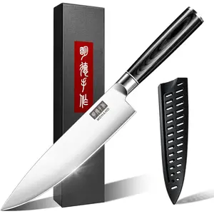 MDHAND Chef Knife, 8 Inch High Carbon Stainless Steel Japanese Kitchen Knife with Black Pakkawood Handle, Ultra Sharp Cooking Knife for Meat Vegetable Cutting, Home & Restaurant, Chef Gifts