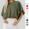 Imily Bela Women's Summer Crewneck Crop Tops Short Sleeve Casual Loose Cropped T Shirts