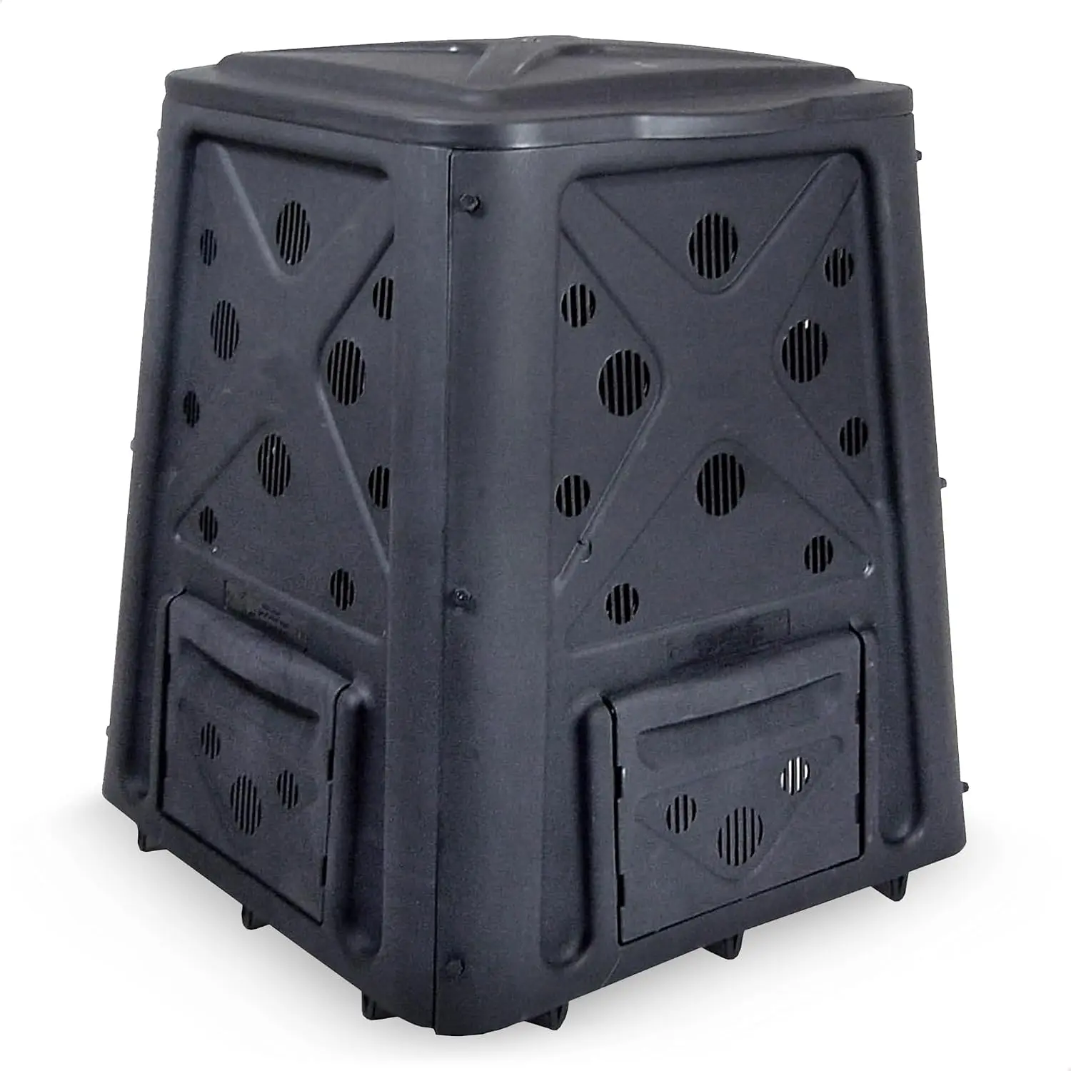 Outdoor Compost Bin with Lift Off Lid, 4-Door Access & Vent Holes, 65 Gallon, Black - Composting Bin Container for Kitchen Food Waste Recycling