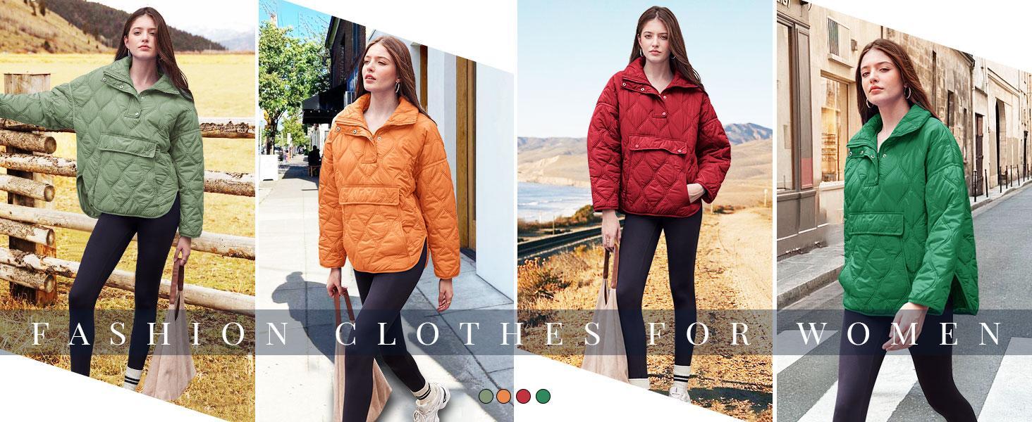 Imily Bela Womens Puffer Jackets Pullover Quilted Lightweight Jacket Long Sleeve Half Zip Up Coat with Pocket S-2X