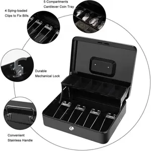 Key Lock Portable Money Box, Kids Piggy Bank, Convenience Store Cash Storage Box, Metal Cash Drawer & Bill Clip