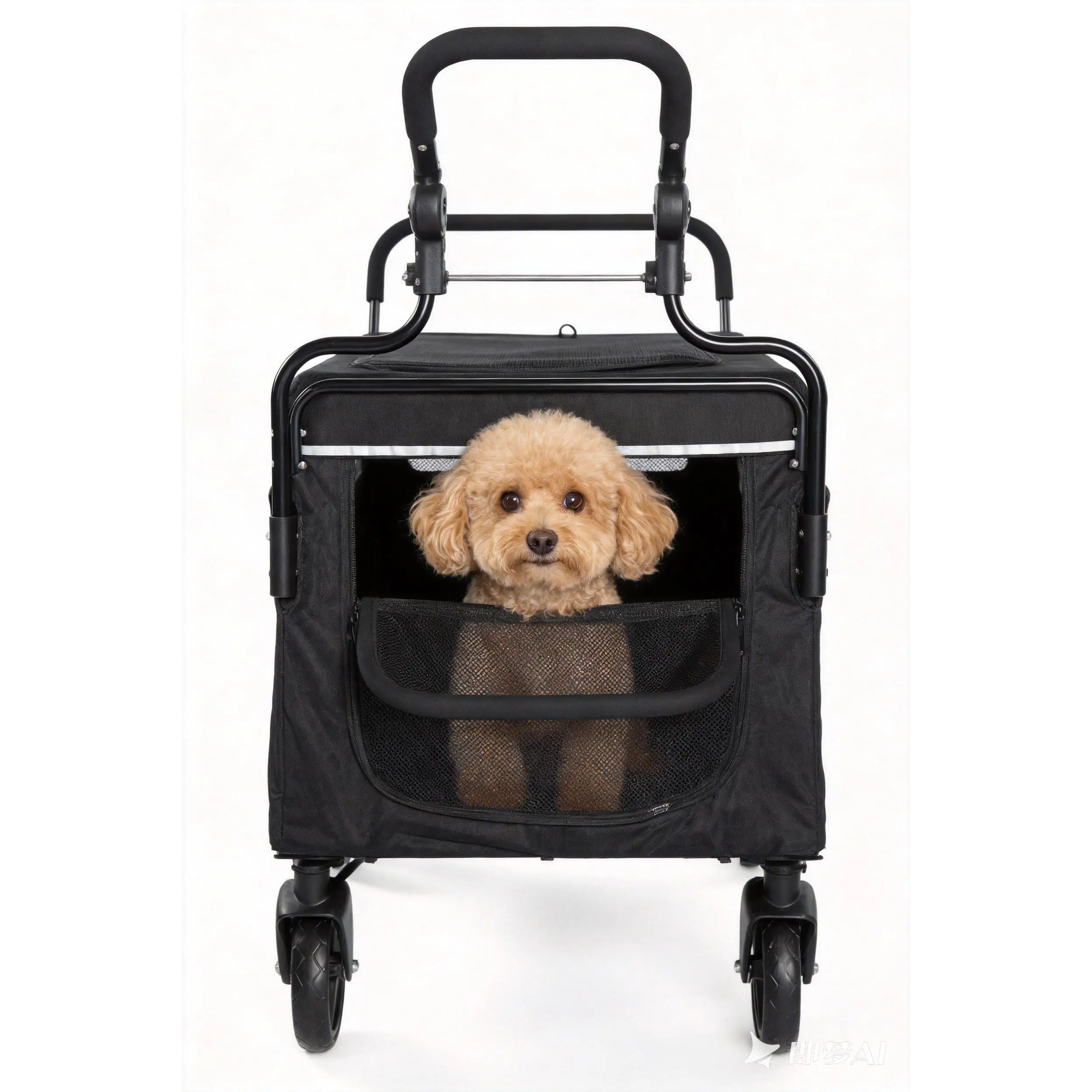 2-in-1 Push-Pull Dog Wagon Stroller - Collapsible All-Terrain Pet Cart with Ramp Access, 1-Step Brake, Ideal for Medium & Large Dogs for Outdoor Walks, Hiking