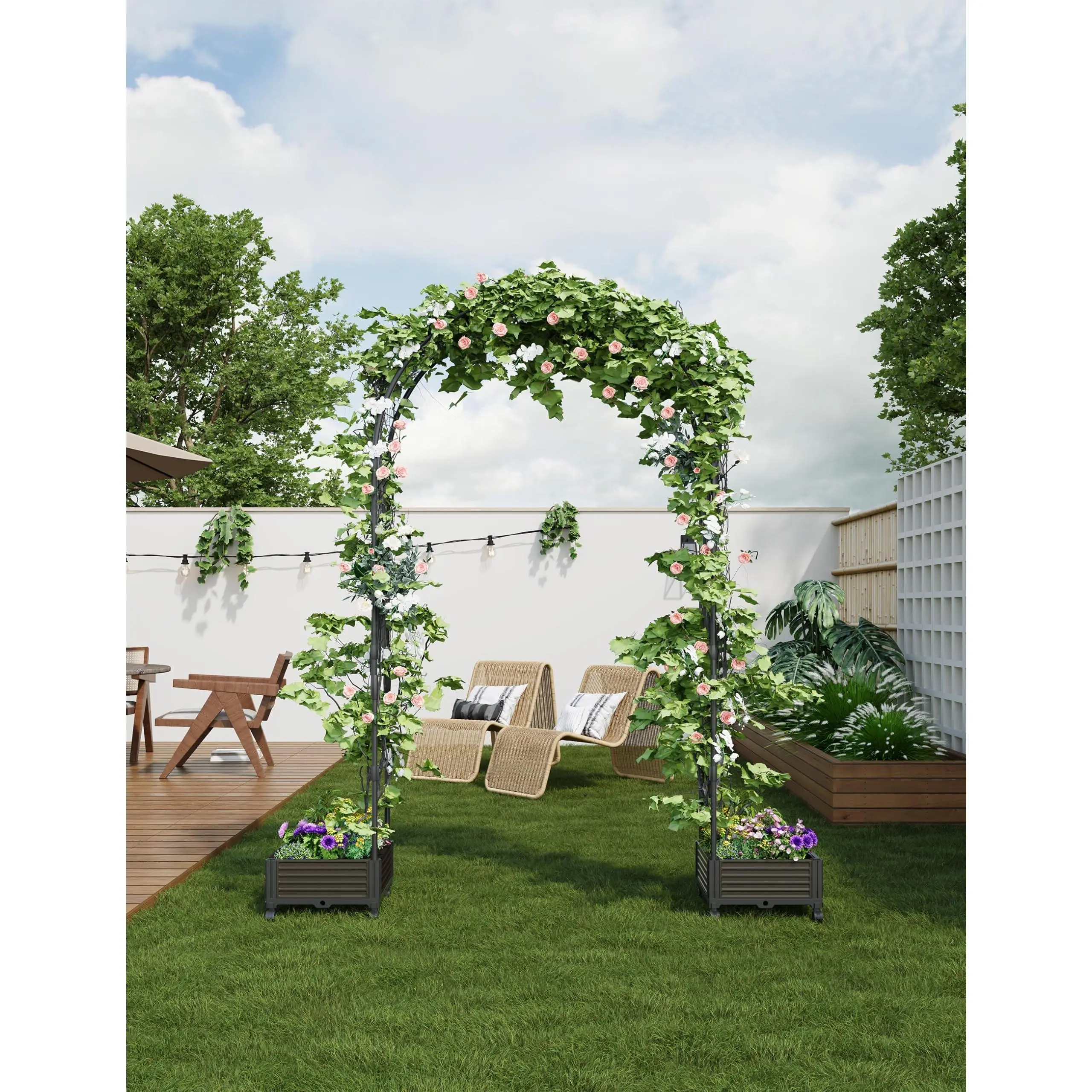 【Garvee】47-Inch Garden Arch Trellis for Climbing Plants – Metal Wedding Arch Flower Frame Support, Balloon Decoration – for Wedding, Garden, Party, Stand