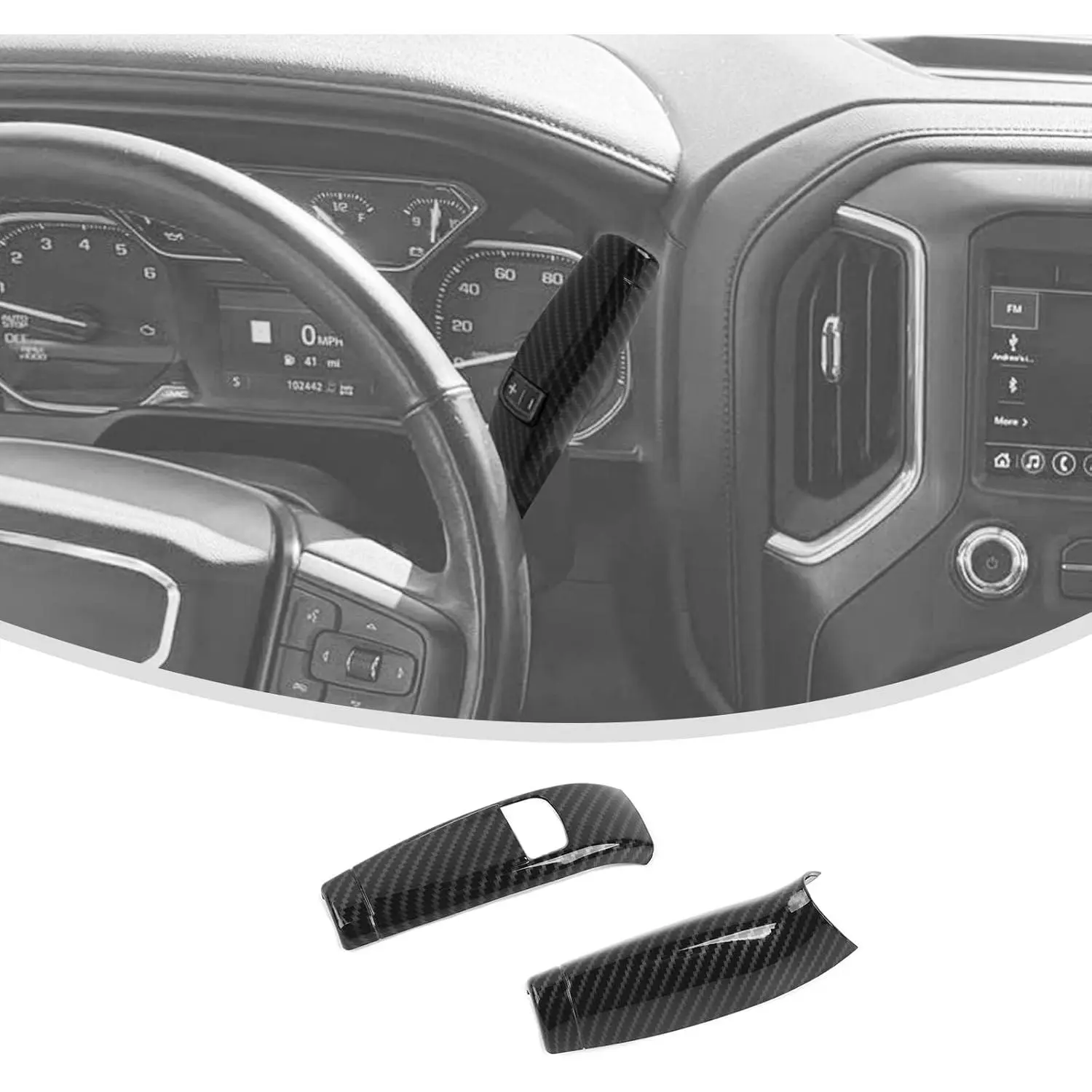 Linskip Carbon Fiber Black Steering Wheel Column Shifter Cover - ABS Plastic, Easy Install with Double-Tape, Compatible with 2019-2026+ Chevy/GMC Silverado & Sierra 1500 2500HD 3500HD Gear Lever Trim, Interior Upgrade