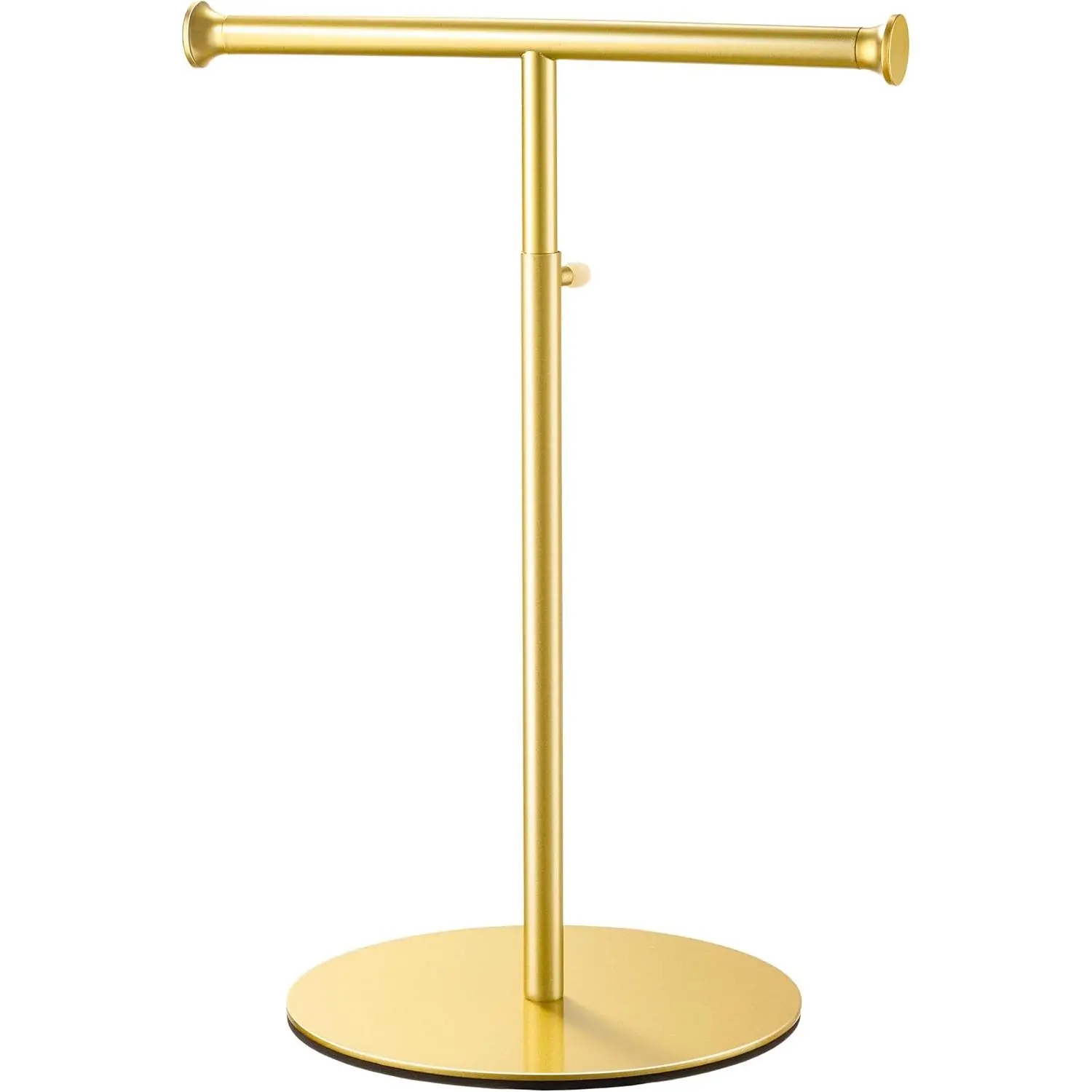 BoDoux Stainless Adjustable Height T-Bar Purse Display Stand, 15"-24" Tabletop Handbag Holder for Countertop Hanging Lanyard, Long Necklace, Gold