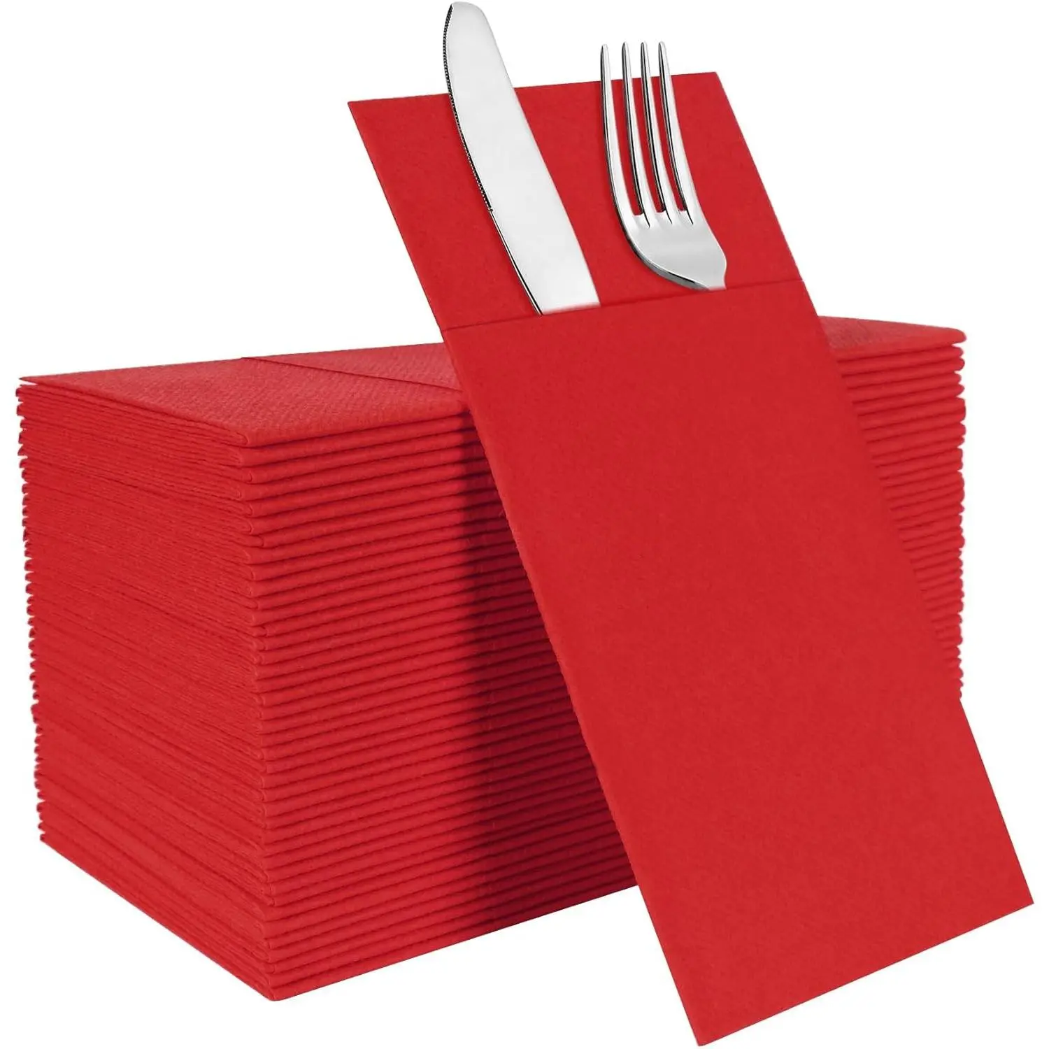 Red Napkins Disposable Linen Feel Napkins with -in Flatware Pocket, Prefolded for  and Forks, Dinner Napkins for Evening Parties, Weddings, Christmas, Cloth Like Paper Napkin, 50Pack