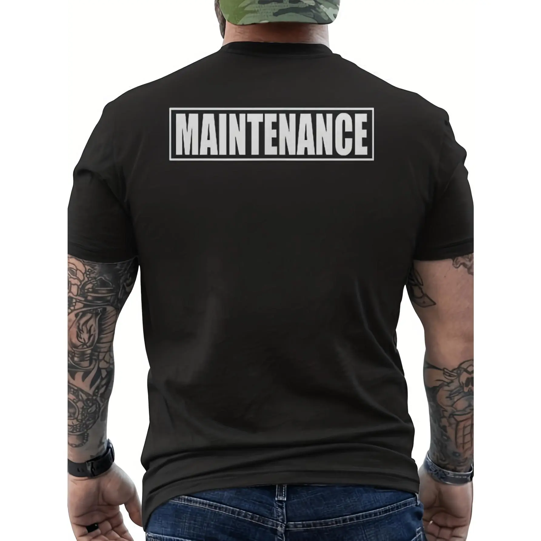[100% Cotton] 100% Cotton Men'S Heavyduty Maintenance Work Uniform Tshirt Plus Size Suitable for Mechanics Plumbers Soft Crew Neck Short Sleeve Tee with MAINTENANCE Print Machine Washable for Site Professionare Graphic Streetwear Menswear Basic Print Soft