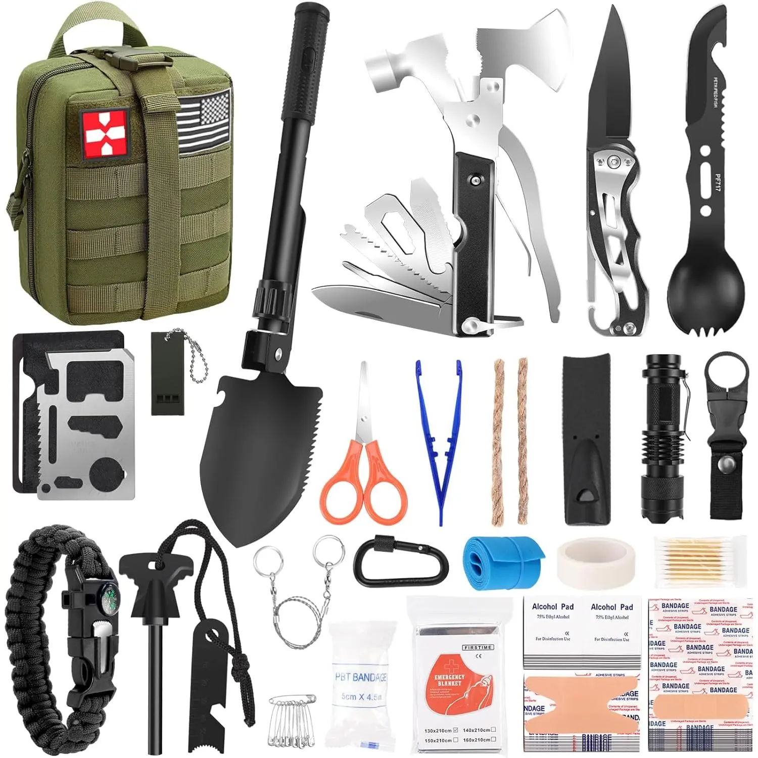 150-PCS Survival Kit with Trauma Bag & Molle Pouch, Emergency Gear & Supplies for Dad Christmas Gifts, Outdoor Camping & Home Use