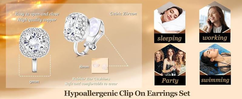 THUNARAZ 4 Pairs Dazzling Non Pierced Ear Clips Hypoallergenic Cubic Zirconia Clip on Earrings for Women Men Comfortable for Wedding and Dance Competitions Silvery Golden Earrings Goth Accessories Fashionable Jewelry Earring Stack for Christmas Gift